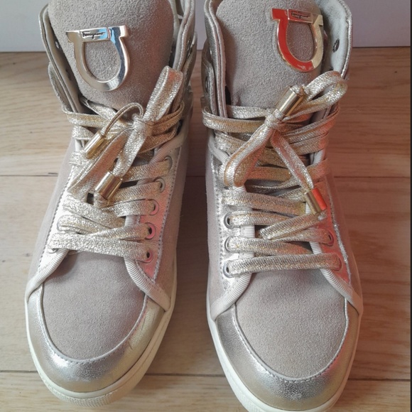 Salvatore Ferragamo Shoes - 48 HRS FLASH SALE‼️Ferragamo Gold Sneakers Suede with  logo at the front